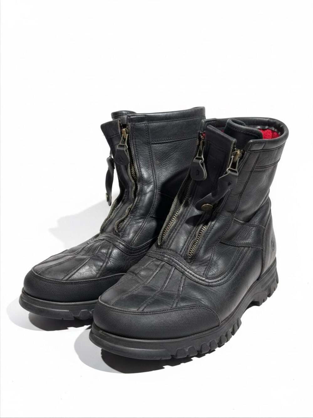 VTG Polo Ralph Lauren Sports Boots Men 11 D Black Leather Duck Moto Gothic 90s